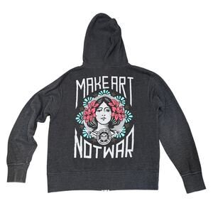 Obey Women's Size M Zip Up Hoodie Make Art Not War Graphic Art Streetwear Retro